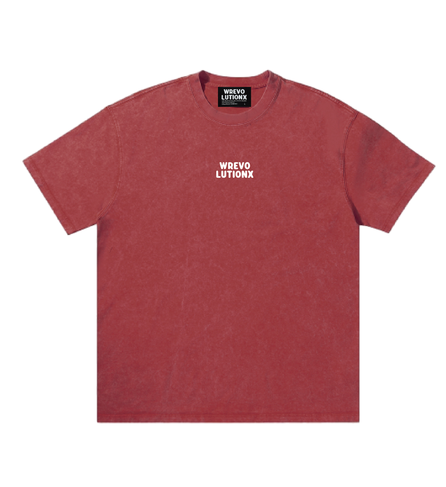 WREVOLUTIONX Rose Red Textured Denim-Washed T-Shirt (Dragon & Lion Dance Pony)