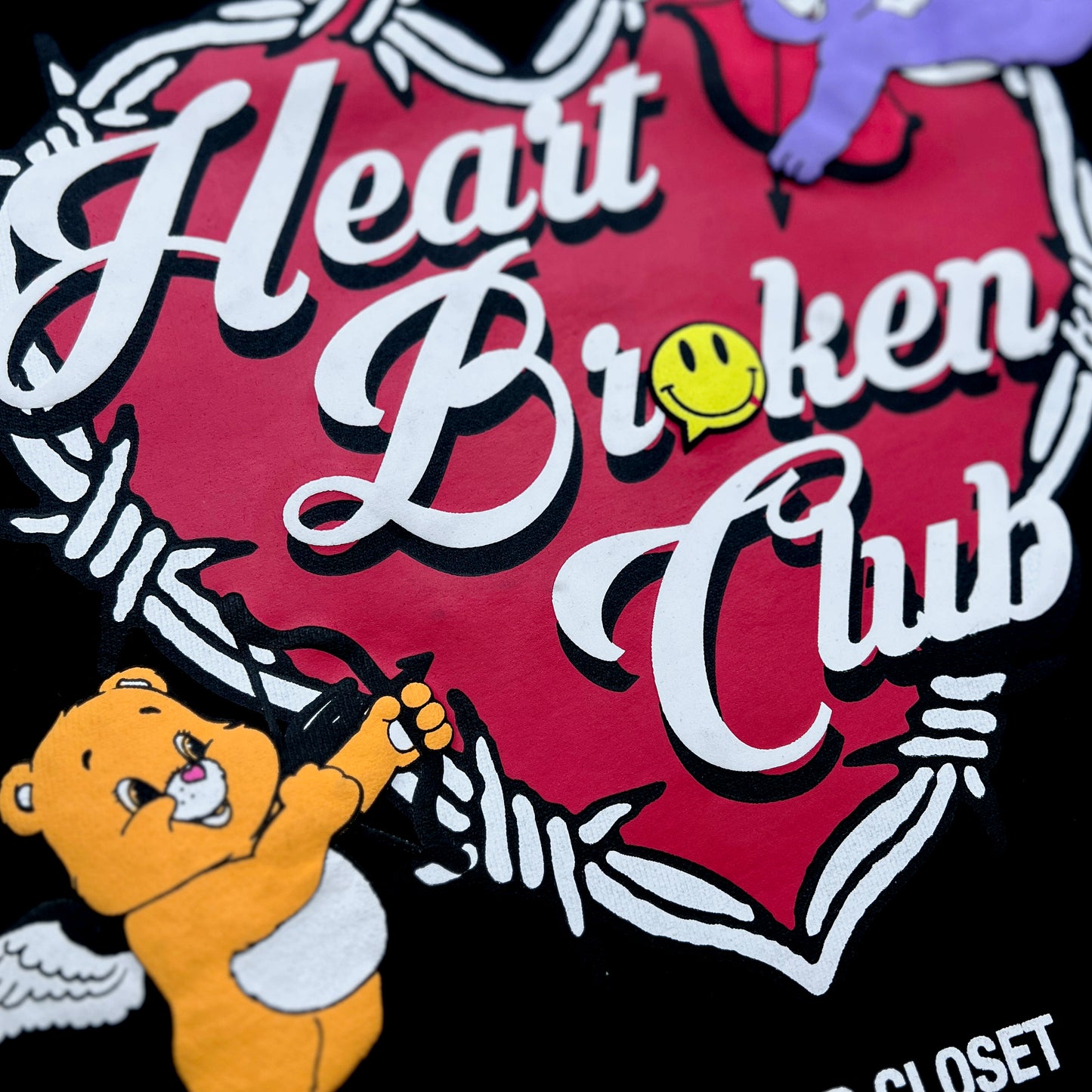 2ND CLOSET "BROKEN CLUB" BEAR PUFF PRINTED CREW - BLACK
