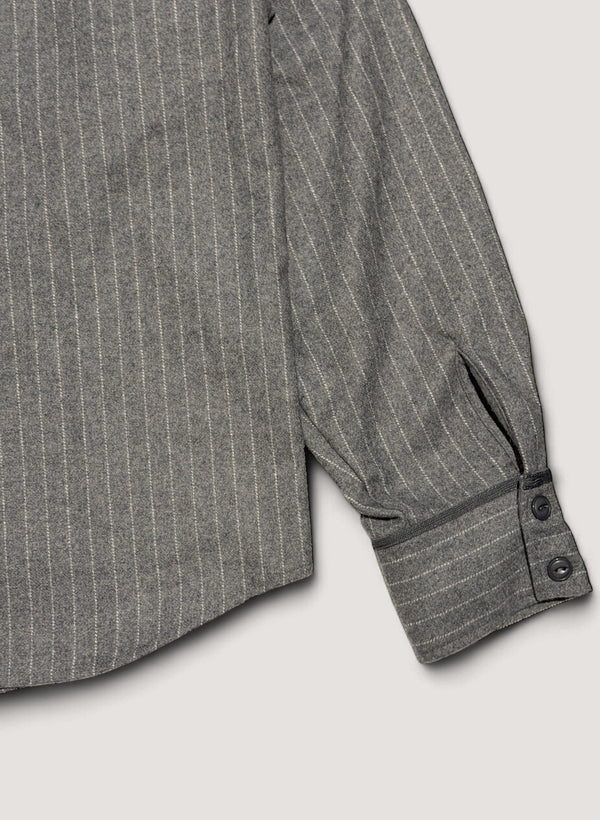 WOODBLOCK WOOL STRIPE BASEBALL SHIRT - GREY