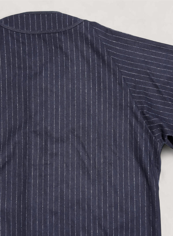 WOODBLOCK WOOL STRIPE BASEBALL SHIRT - NAVY