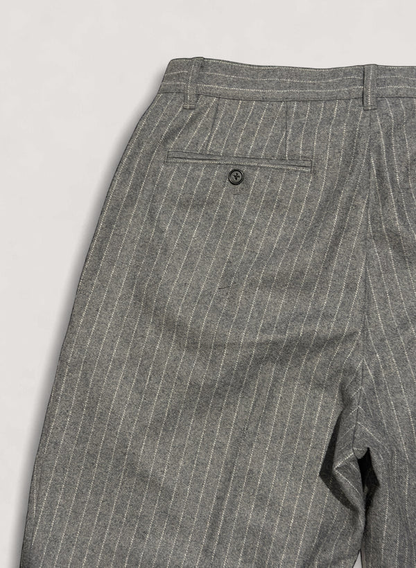 WOODBLOCK 2TUCK STRIPE WOOL TROUSER - GREY