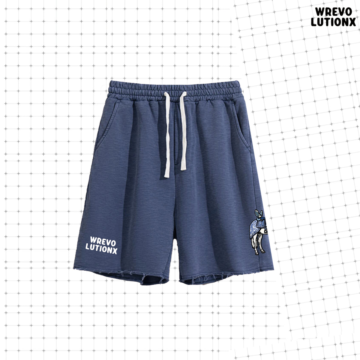 WREVOLUTIONX Classic Animals - Blue Washed Knee-Length Shorts - (Windrider Steed)