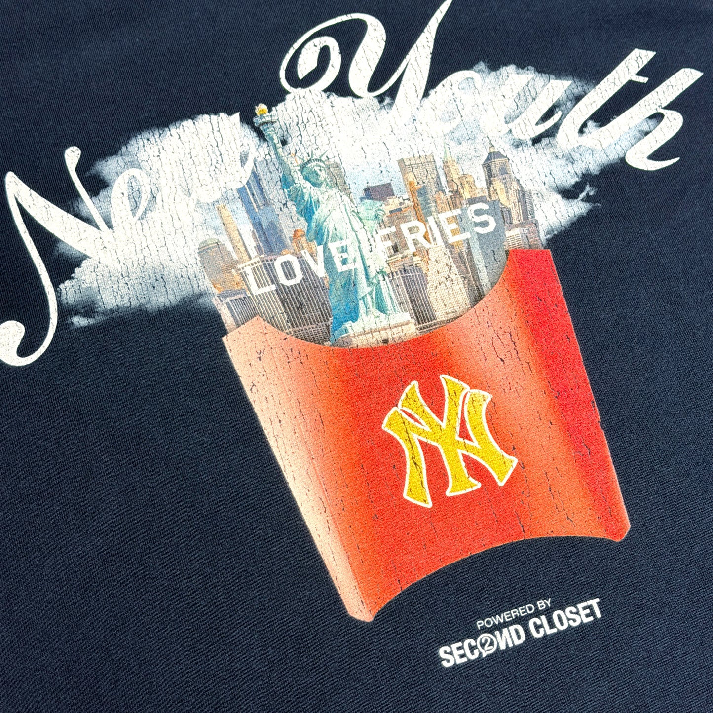 “NY LOVE FRIES” PRINTED WASHED T-SHIRT