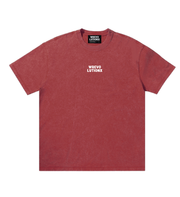 WREVOLUTIONX Rose Red Textured Denim-Washed T-Shirt (Dragon & Lion Dance Pony)