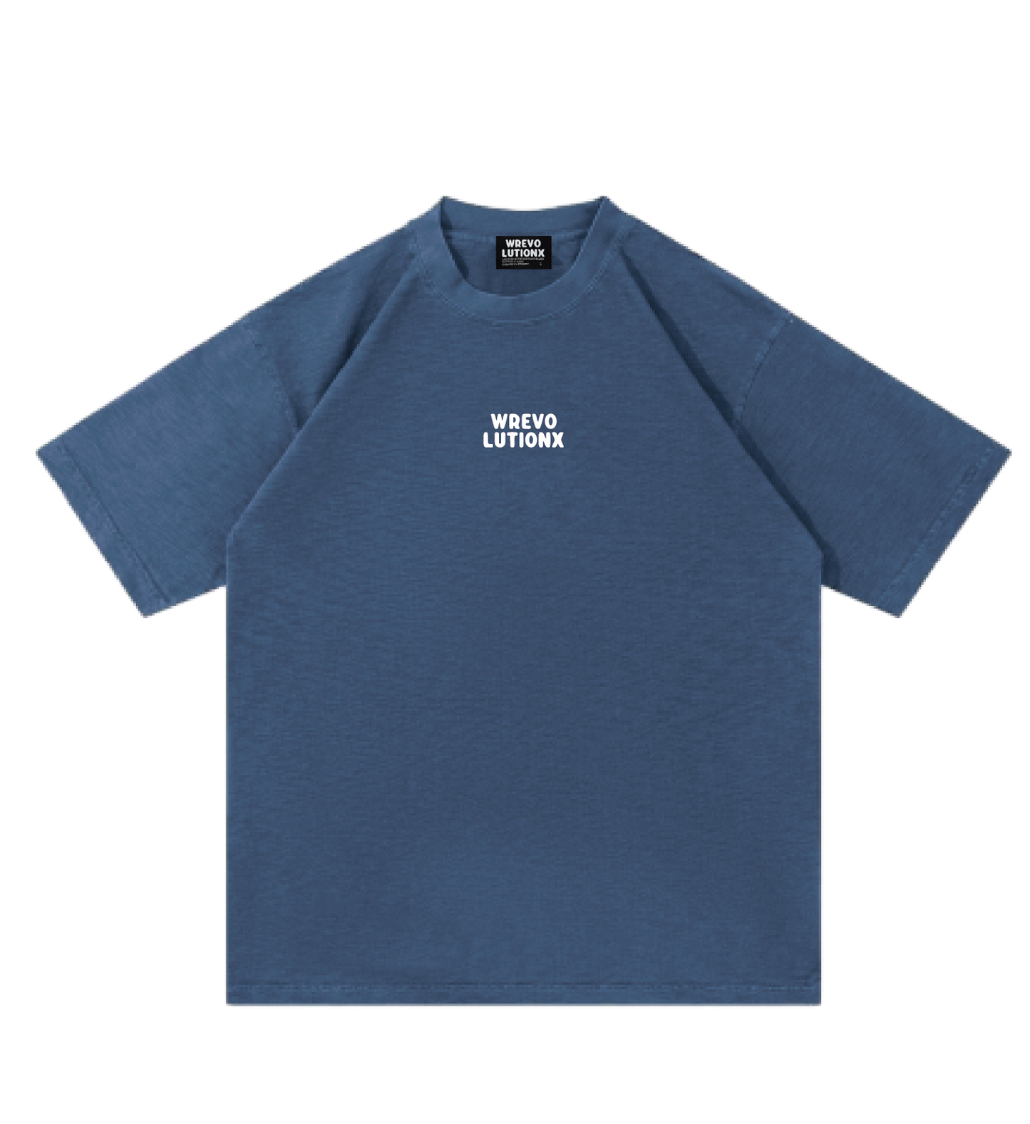 WREVOLUTIONX Pure Blue Textured Denim-Washed Heavy‑Weight T-Shirt (Golden Koi)