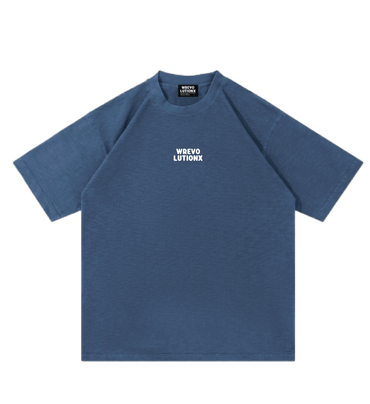 WREVOLUTIONX Pure Blue Textured Denim-Washed Heavy‑Weight T-Shirt (Golden Koi)