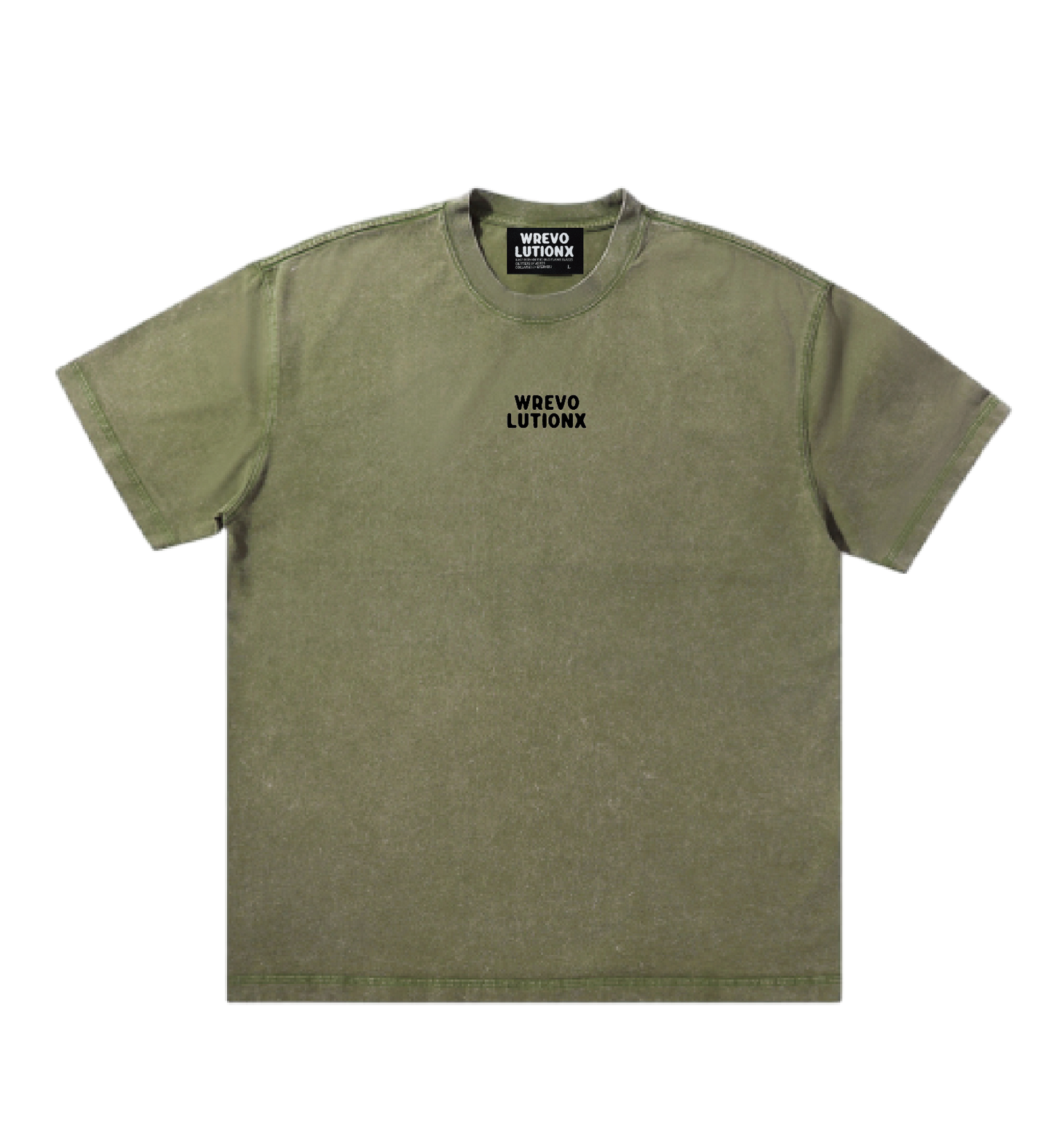 WREVOLUTIONX Matcha Green Textured Denim-Washed T-Shirt (Prosperity Koi)
