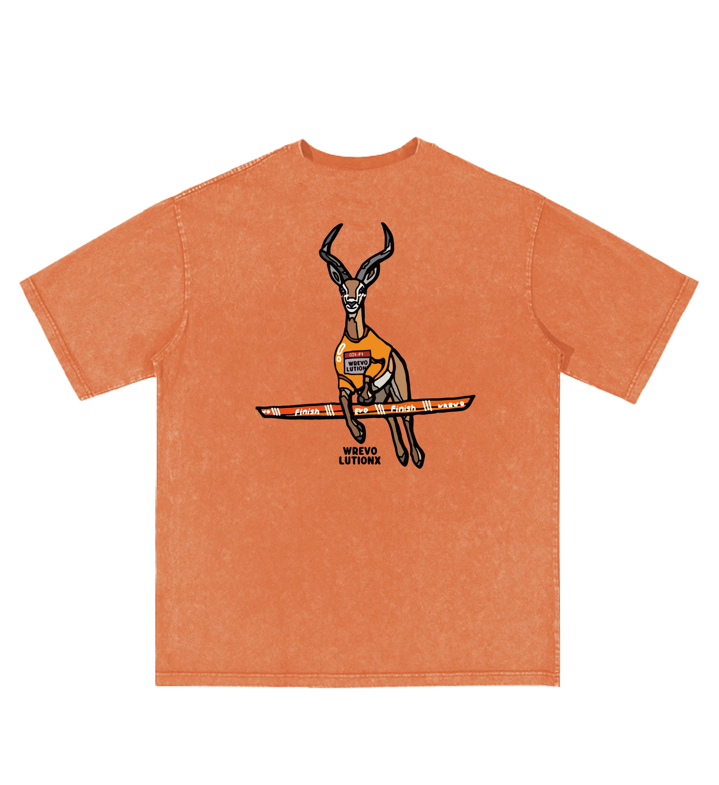 WREVOLUTIONX African Animals African Animals Tangerine Denim Washed T-Shirt (Speed Antelope)