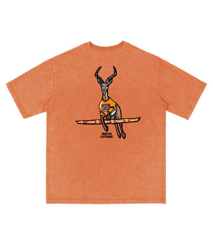 WREVOLUTIONX African Animals African Animals Tangerine Denim Washed T-Shirt (Speed Antelope)