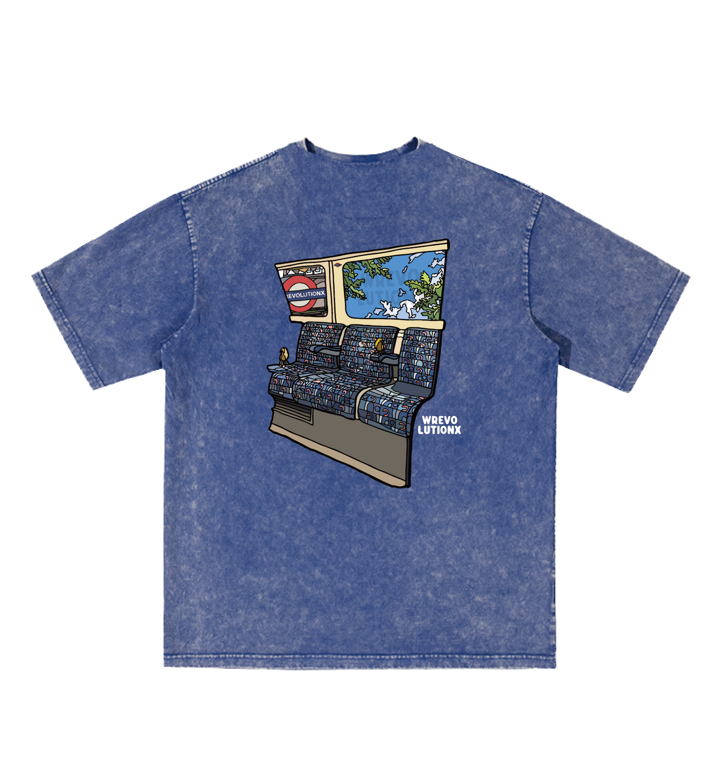 WREVOLUTIONX London Series - Navy Blue Denim Washed  T-Shirt (Last Tube)