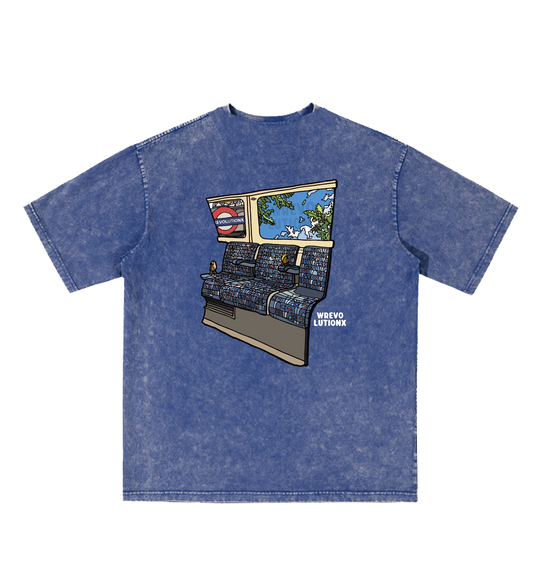 WREVOLUTIONX London Series - Navy Blue Denim Washed  T-Shirt (Last Tube)