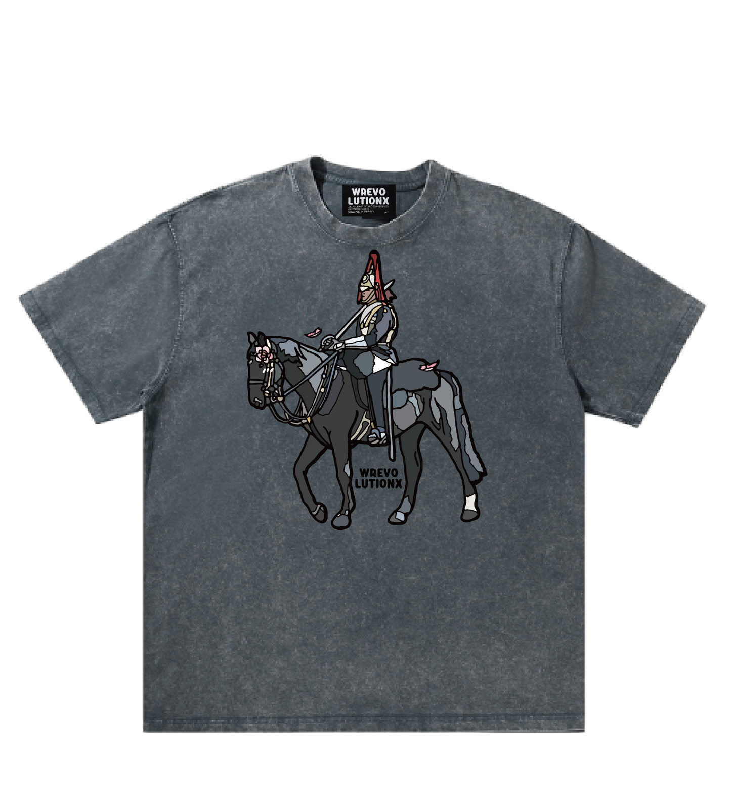 WREVOLUTIONX London Series - Dark Grey Textured Denim-Washed T-Shirt (Royal Cavalry)