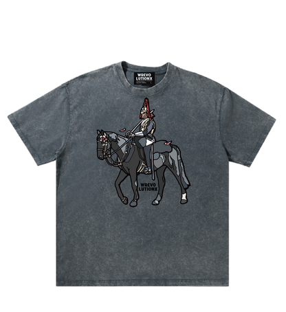 WREVOLUTIONX London Series - Dark Grey Textured Denim-Washed T-Shirt (Royal Cavalry)