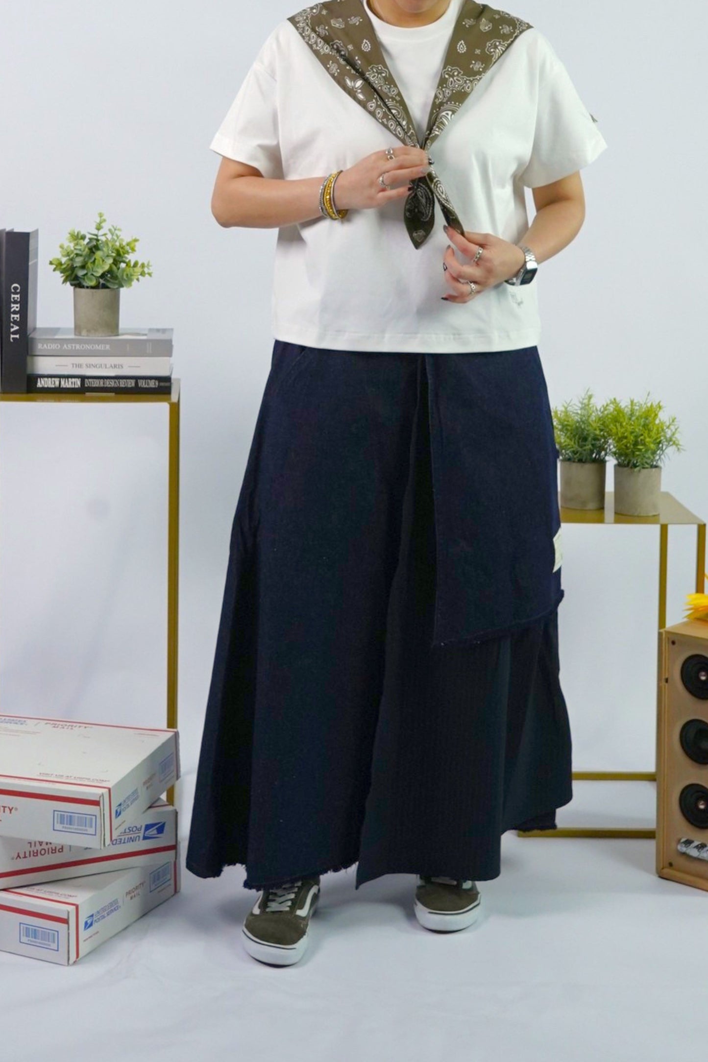 FAIRFAX PINSTRIPE PANEL DENIM SKIRT
