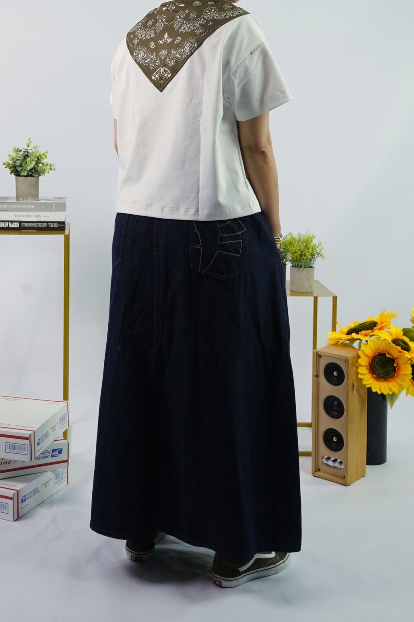 FAIRFAX PINSTRIPE PANEL DENIM SKIRT