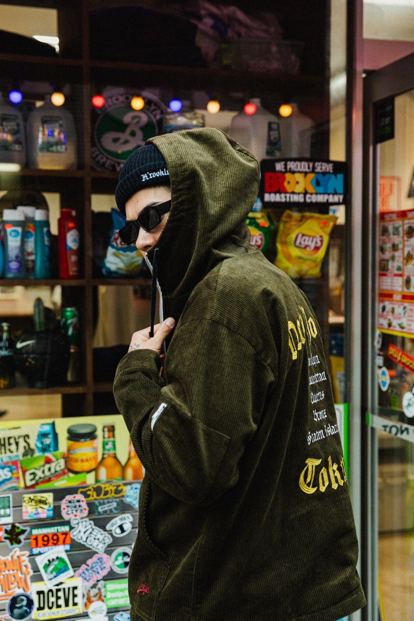 K’rooklyn CORDUROY TEXTILE ZIP HOODIE - KHAKI