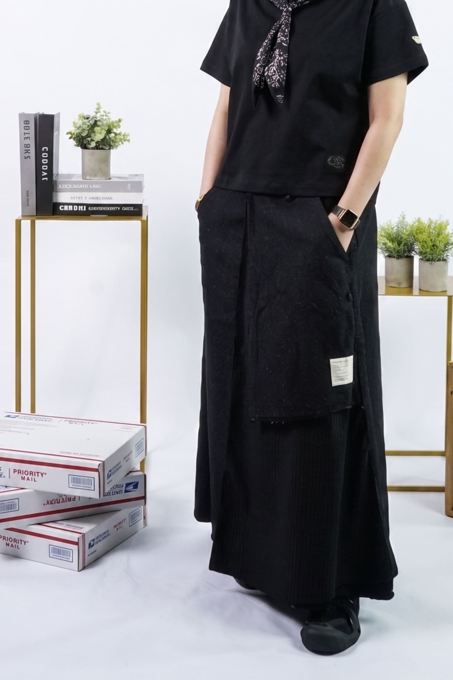FAIRFAX PINSTRIPE PANEL DENIM SKIRT