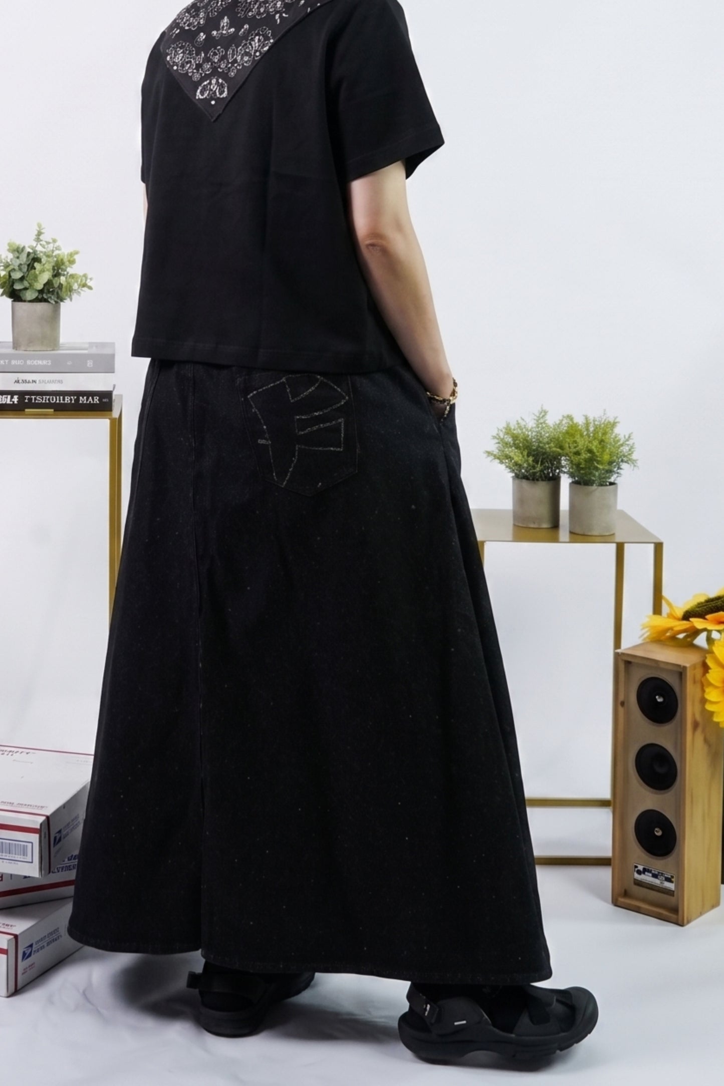 FAIRFAX PINSTRIPE PANEL DENIM SKIRT