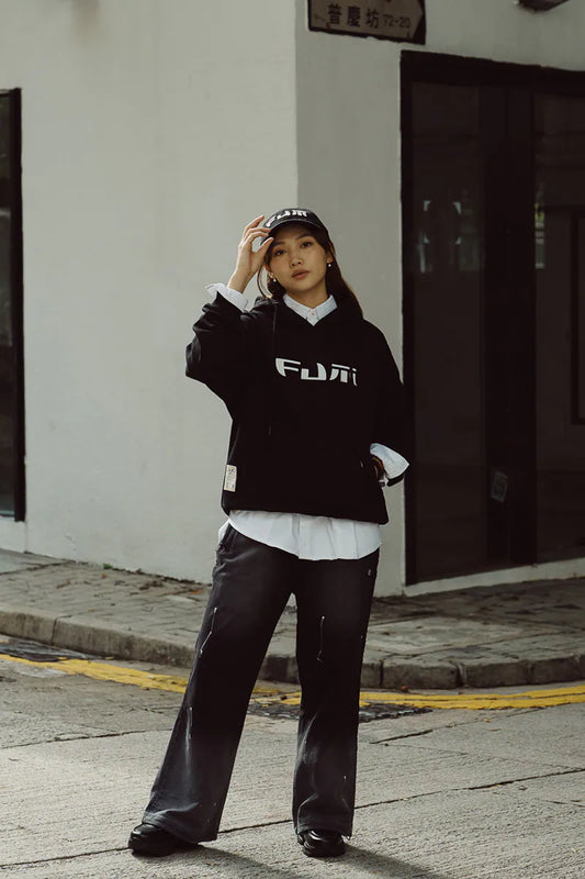 FUMBLE JAPANESE APPLIQUE HOODIES - BLACK