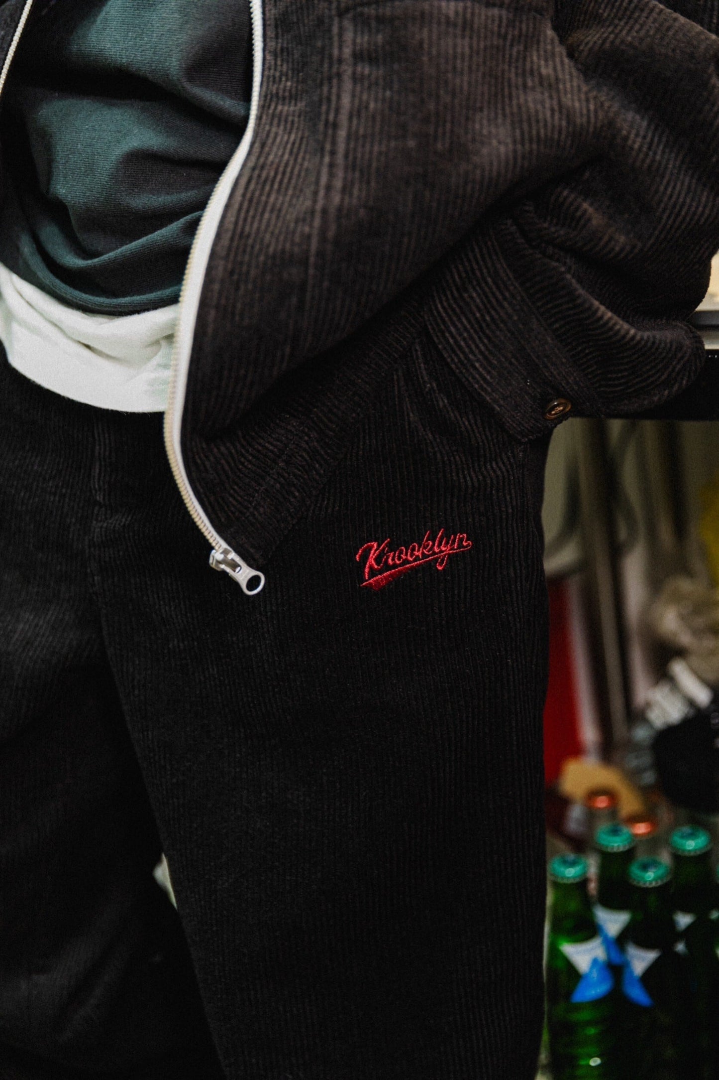 K’rooklyn CORDUROY TEXTILE ZIP HOODIE - BLACK