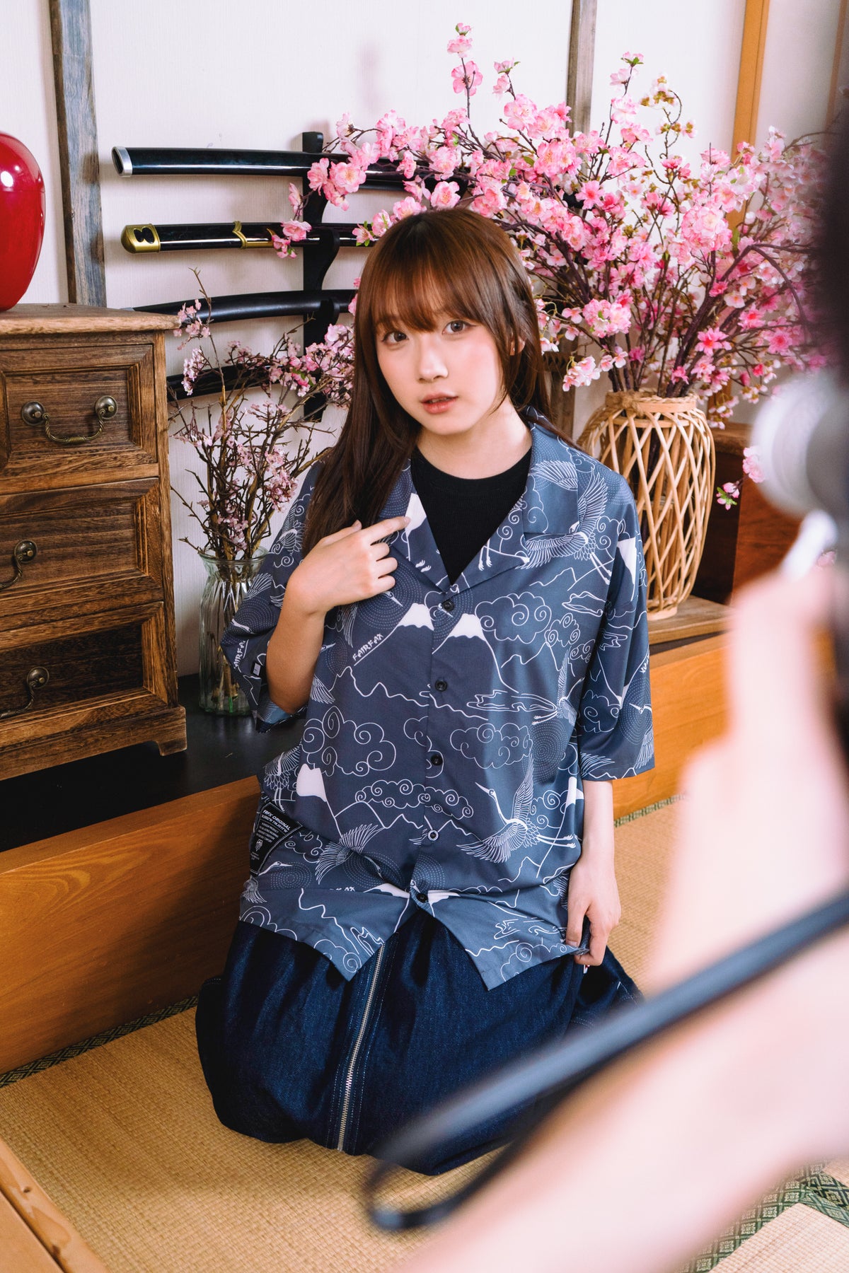 FUJISAN AND CRANE PRINT SHIRT