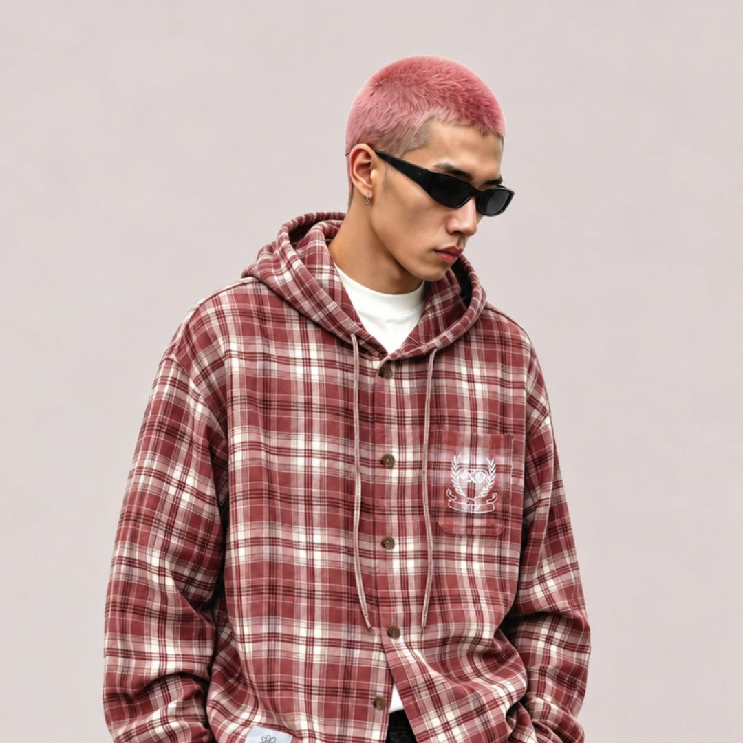 369LAB HOODED CHECK SHIRT (WOVEN)