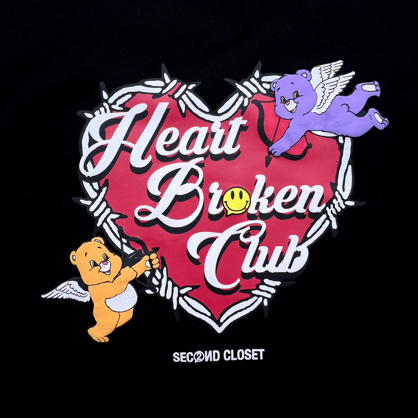 2ND CLOSET "BROKEN CLUB" BEAR PUFF PRINTED CREW - BLACK