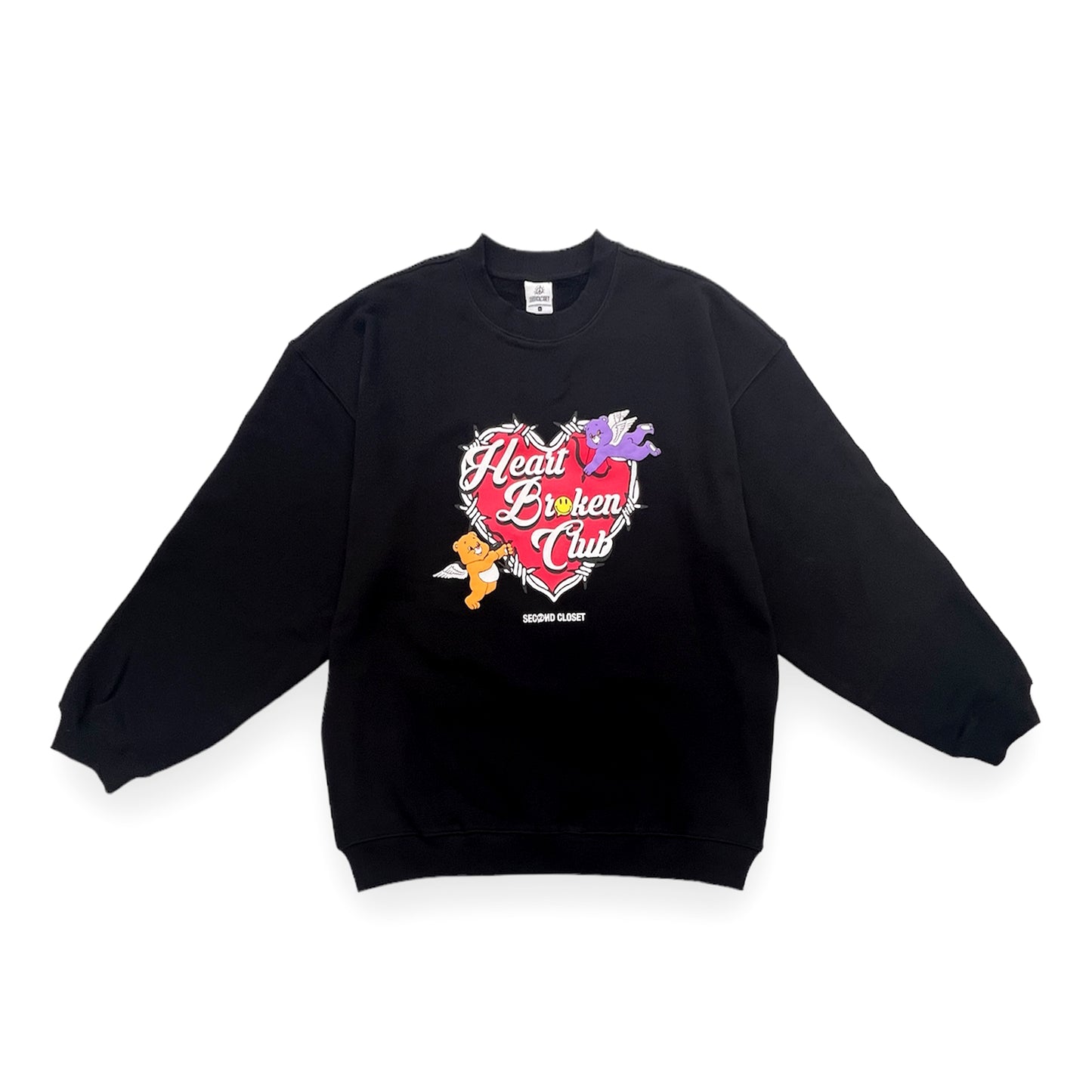 2ND CLOSET "BROKEN CLUB" BEAR PUFF PRINTED CREW - BLACK
