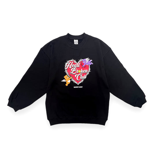 2ND CLOSET "BROKEN CLUB" BEAR PUFF PRINTED CREW - BLACK