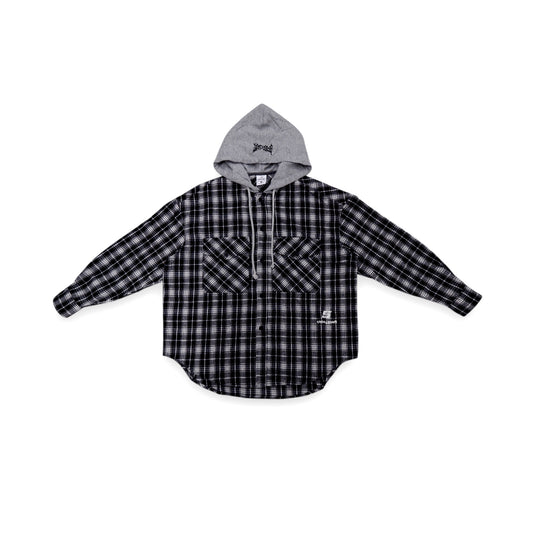 "ROCKS PEACE" CHECK SHIRT WITH SWEAT HOOD