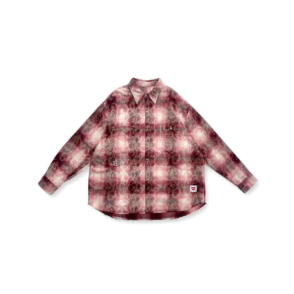"LOVE PEACE SMILEY" PRINTED FLANNEL SHIRT