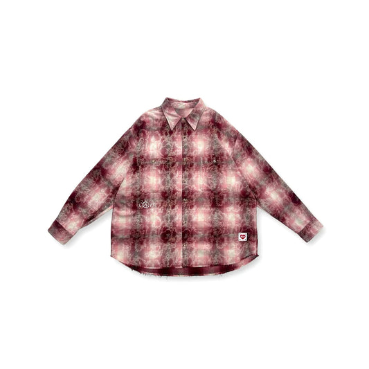 "LOVE PEACE SMILEY" PRINTED FLANNEL SHIRT