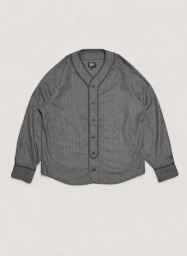 WOODBLOCK WOOL STRIPE BASEBALL SHIRT - GREY