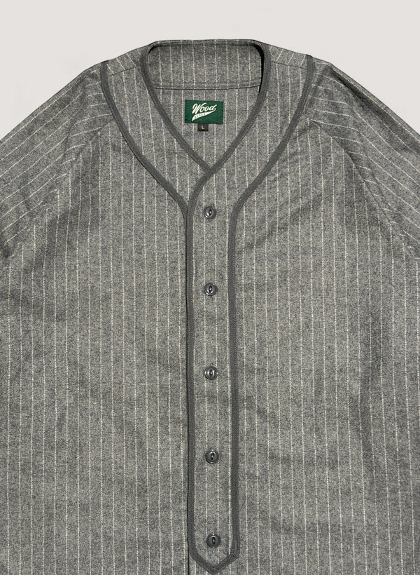 WOODBLOCK WOOL STRIPE BASEBALL SHIRT - GREY
