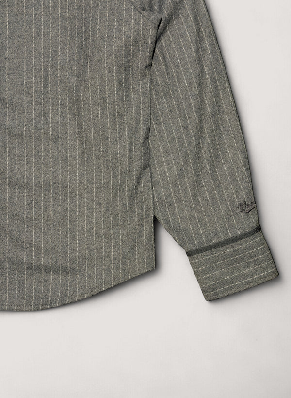 WOODBLOCK WOOL STRIPE BASEBALL SHIRT - GREY