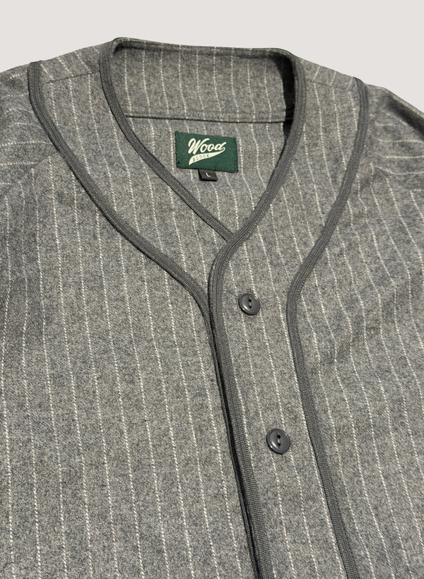 WOODBLOCK WOOL STRIPE BASEBALL SHIRT - GREY