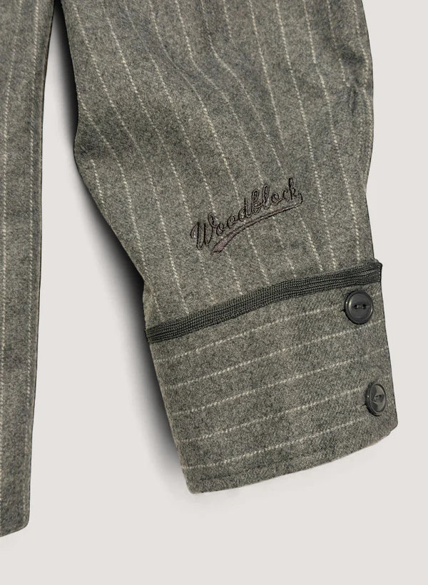 WOODBLOCK WOOL STRIPE BASEBALL SHIRT - GREY