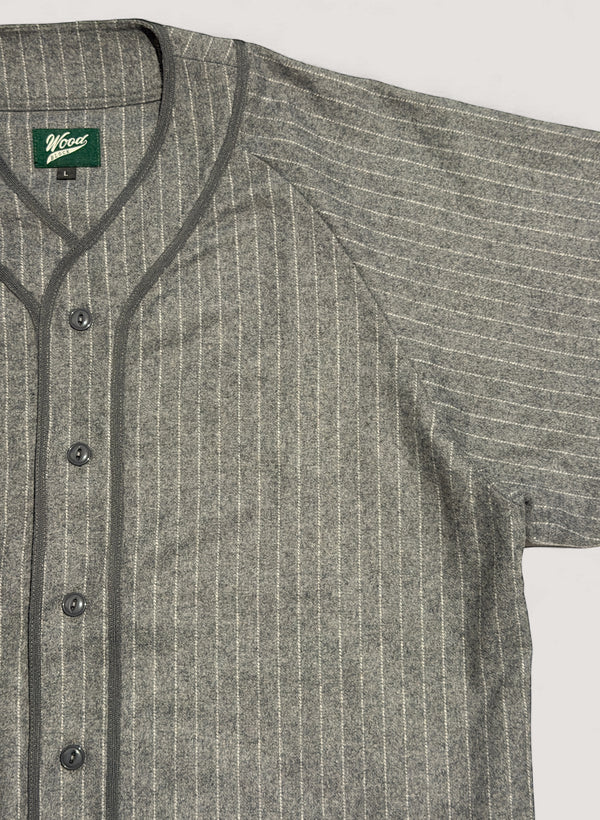 WOODBLOCK WOOL STRIPE BASEBALL SHIRT - GREY