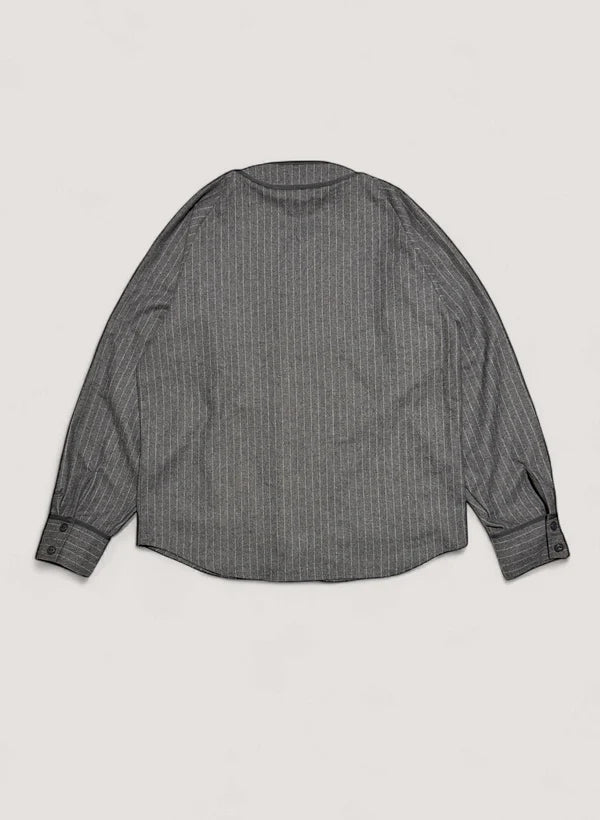 WOODBLOCK WOOL STRIPE BASEBALL SHIRT - GREY