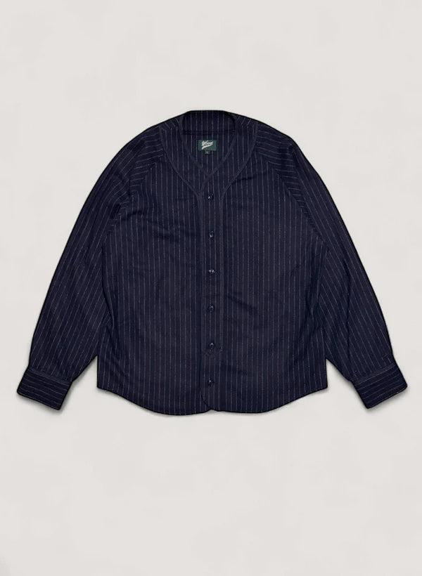 WOODBLOCK WOOL STRIPE BASEBALL SHIRT - NAVY