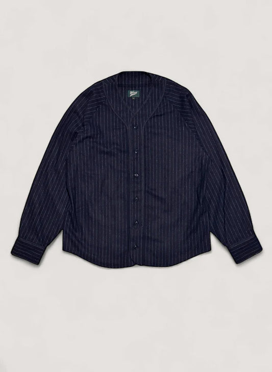 WOODBLOCK WOOL STRIPE BASEBALL SHIRT - NAVY