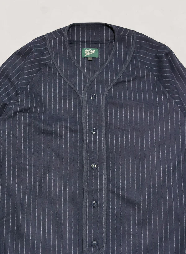 WOODBLOCK WOOL STRIPE BASEBALL SHIRT - NAVY
