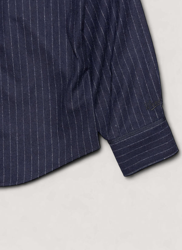 WOODBLOCK WOOL STRIPE BASEBALL SHIRT - NAVY