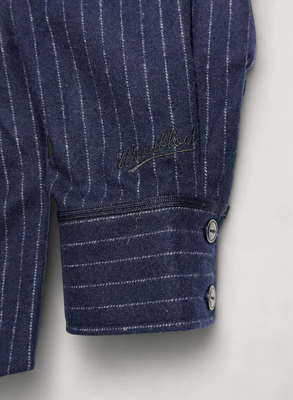 WOODBLOCK WOOL STRIPE BASEBALL SHIRT - NAVY