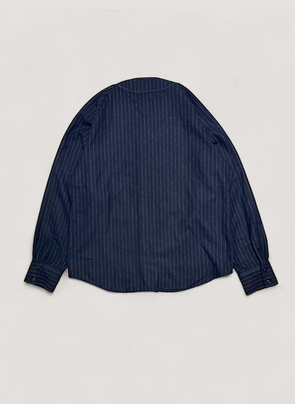 WOODBLOCK WOOL STRIPE BASEBALL SHIRT - NAVY