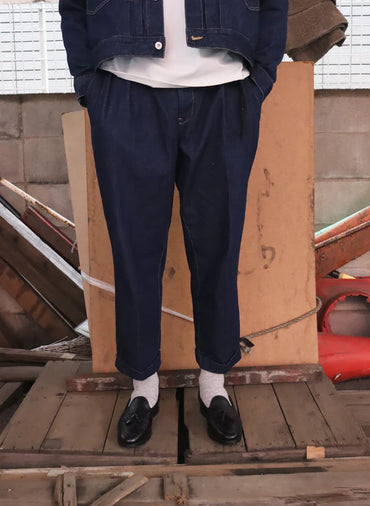 WOODBLOCK 2TUCK DENIM TROUSER - DARK INDIGO