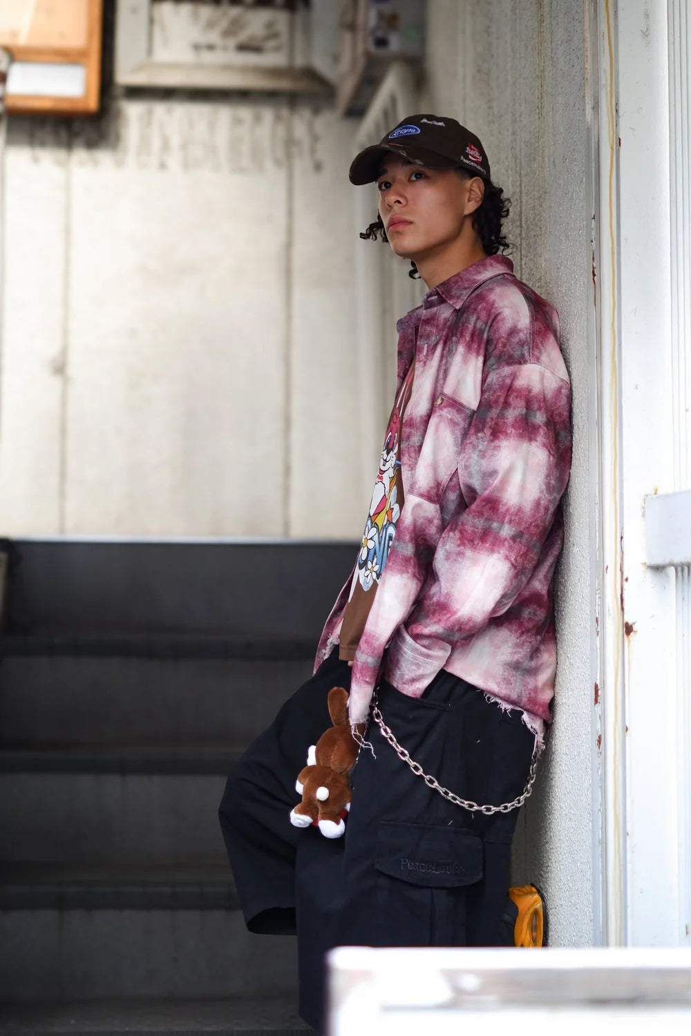 "LOVE PEACE SMILEY" PRINTED FLANNEL SHIRT