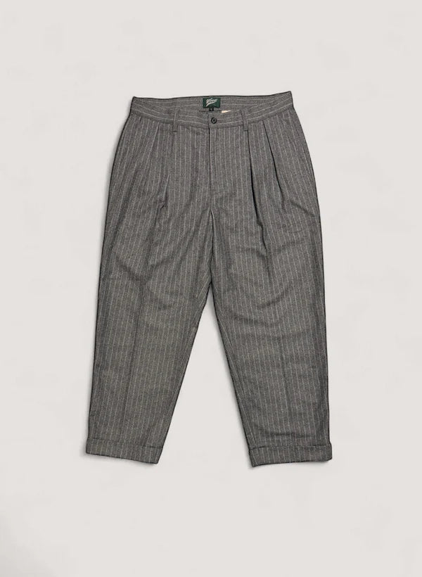 WOODBLOCK 2TUCK STRIPE WOOL TROUSER - GREY