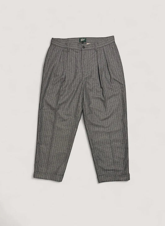 WOODBLOCK 2TUCK STRIPE WOOL TROUSER - GREY