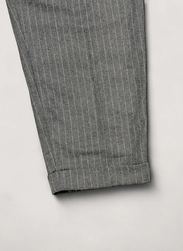 WOODBLOCK 2TUCK STRIPE WOOL TROUSER - GREY